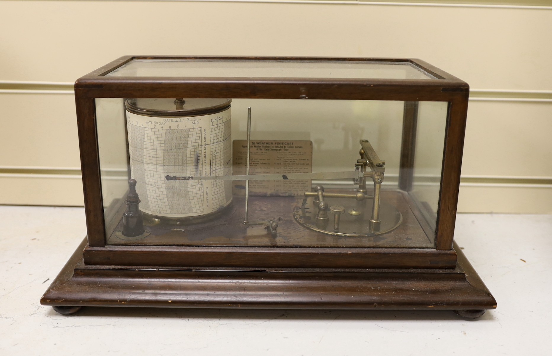 A cased mahogany barograph by Short & Mason, London, 36cm wide